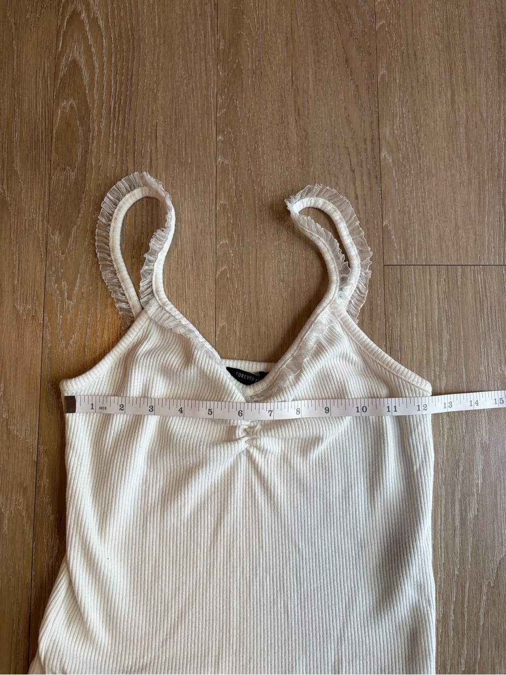 Forever 21 White Ribbed Ruffle Strap V-Neck Cami - Picture 5 of 6